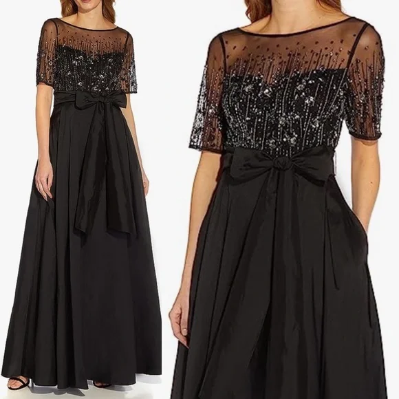 Adrianna Papell Women's Beaded Mesh and Taffeta Gown black 
Size 8 - Picture 2 of 7